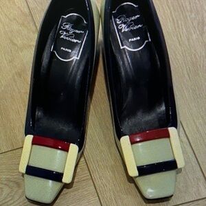 Clarks Black and Cream Heels with Buckle